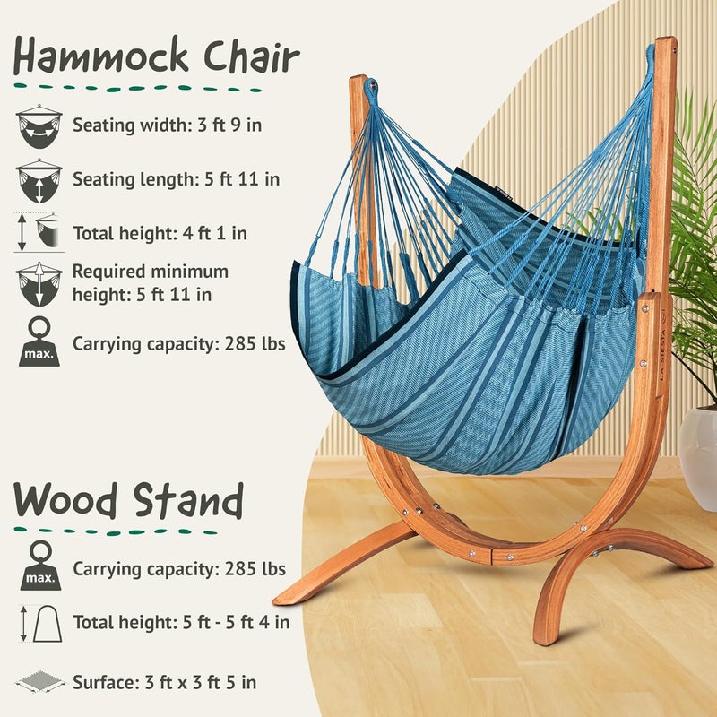 LA SIESTA Udine Organic Outdoor Hammock Chair and Stand (W 115 cm) (Blue Zebra) - Image 2